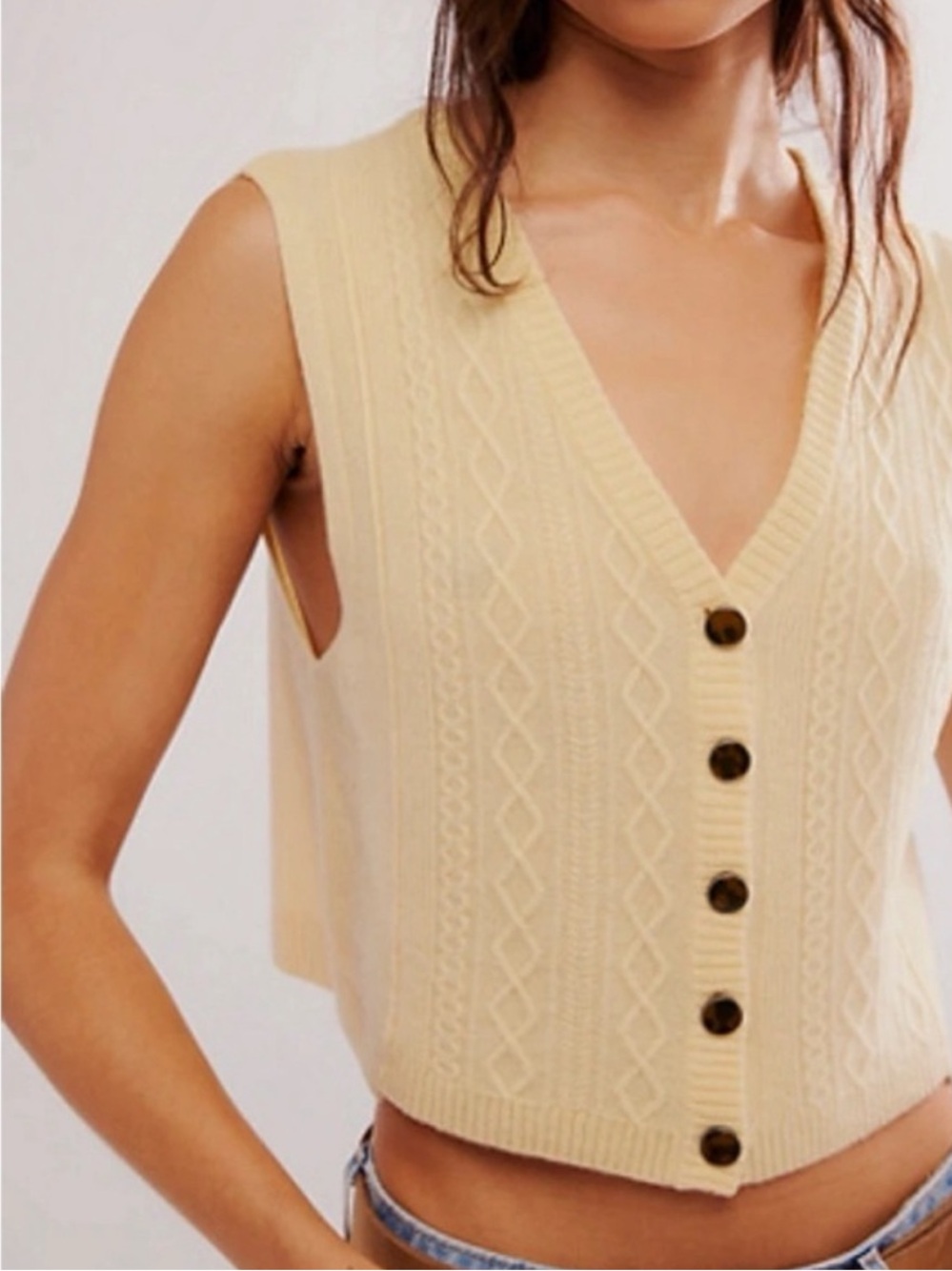 Free People Beatrice 100% Cashmere Vest Sweater Cable Knit Size Large